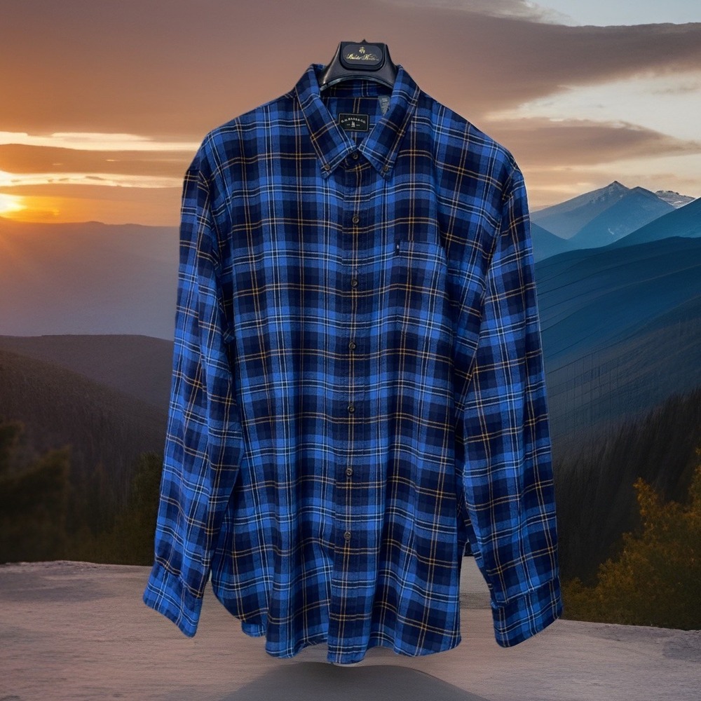 G. H. Bass Flannel Shirt Men XXL Blue Plaid Cabincore Lumberjack‎ Camping Hiking